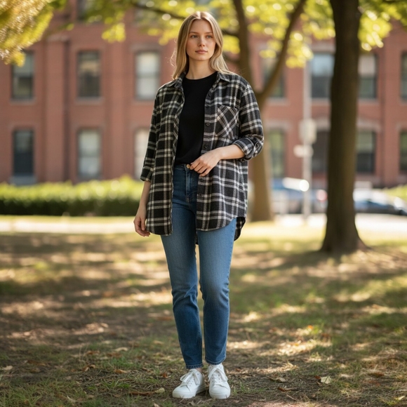 wild fable Tops - Wild Fable Plaid Button Down Shirt Black, Gray, Tan, White